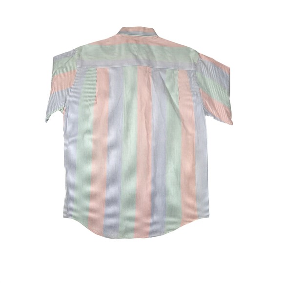 Vintage LL Bean Multi Stripe Short Sleeve Button seersucker Shirt Mens M Cotton - Picture 4 of 6